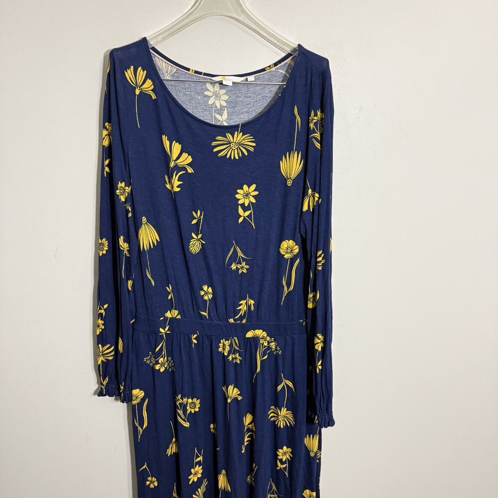 Boden US 12R Jersey Longsleeves Stretch Floral Maxi Dress Navy Blue Yellow - Picture 3 of 6